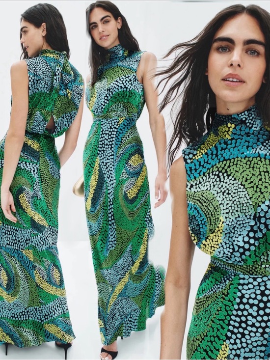 SALONI Dresses & Skirts - SALONI Fleur Dot Print Dress Sleeveless High-Neck Green Patterned Maxi US 12